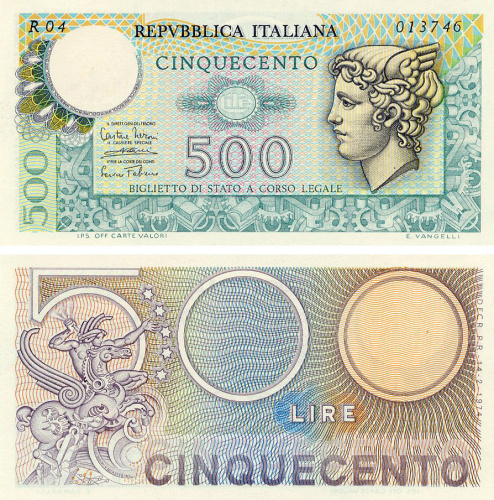 фото Италия 500 лир 1976 UNC (P95)