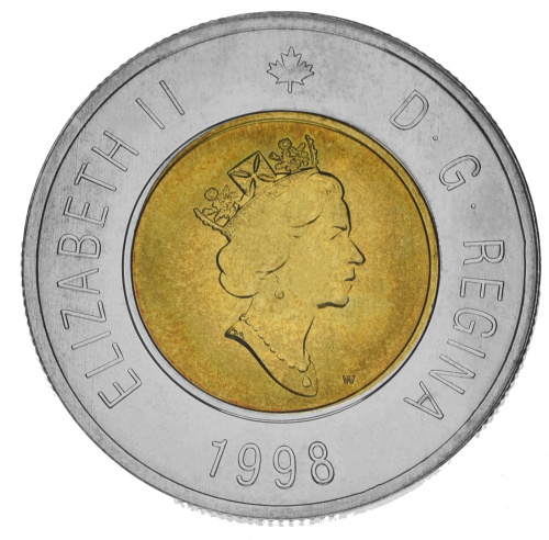фото Канада 2 доллара 1998 Биметалл UNC Медведь