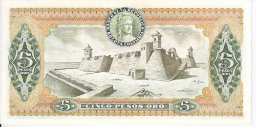 фото Колумбия 5 песо оро 1976 UNC (P406e)
