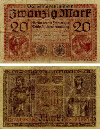 фото Германия 20 марок 1918 VG-VF (P57)