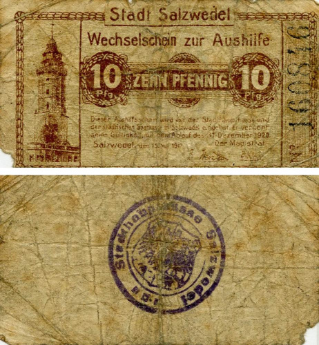 фото Германия Нотгельд  10 пфеннигов 1920  F-VF Зальцведель