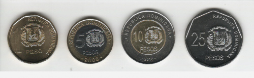 фото Доминикана набор из 4 монет 2008-2010 UNC 1, 5, 10, 25 песо