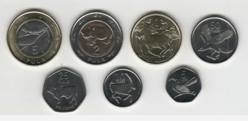 фото Ботсвана набор из 7 монет 2013 UNC 5, 10, 25, 50 тхебе, 1, 2, 5 пула