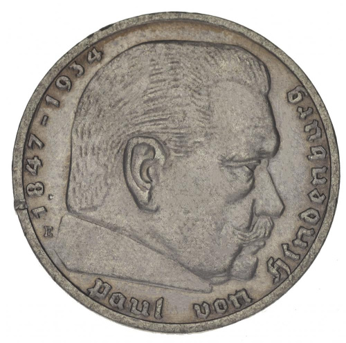 фото Германия 5 марок 1938 Серебро F-VF «Гинденбург»