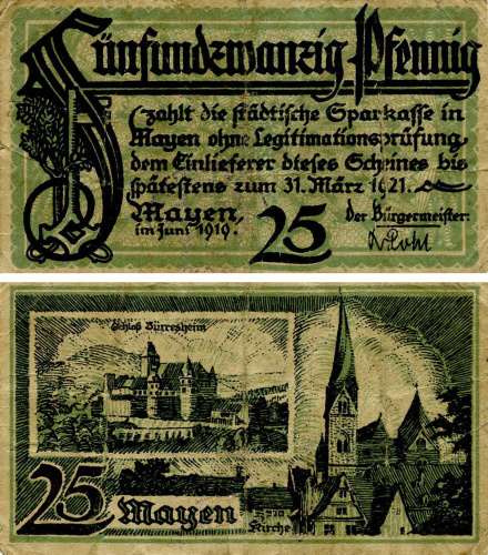фото Германия Нотгельд  25 пфеннигов 1921  F-VF Майен