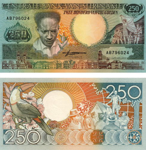 фото Суринам 250 гульденов 1988 UNC (P134)
