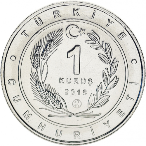 фото Турция 1 куруш 2018 UNC «Птицы Турции - Турач»