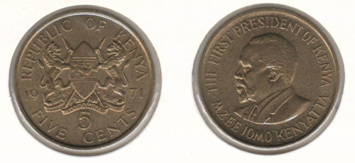 фото Кения 5 центов 1971 VF (KM#10)