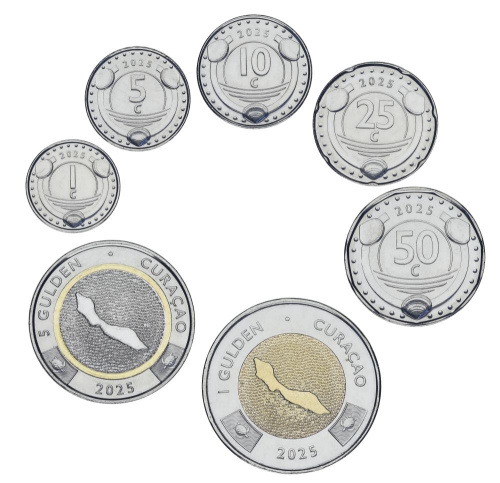 фото Кюрасао и Синт-Мартена набор из 7 монет 2025 UNC 1, 5, 10, 25, 50 центов, 1, 5 гульденов