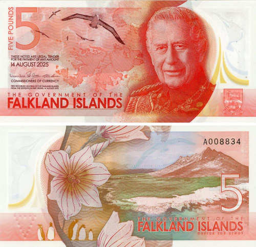 фото Фолклендские острова 5 фунтов 2025 Полимер UNC (PW20)