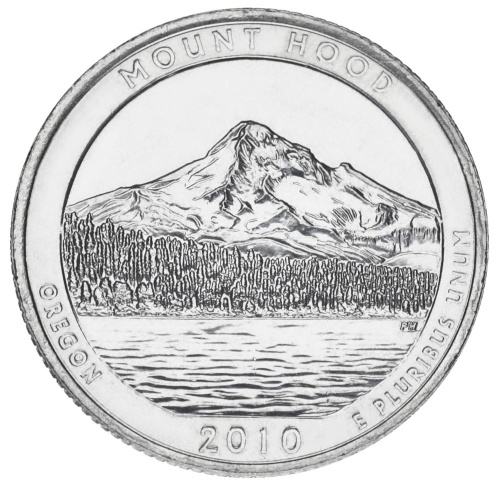 фото США 25 центов (квотер) 2010 P «Национальные парки - Гора Худ (5-й парк )» UNC (KM#473)
