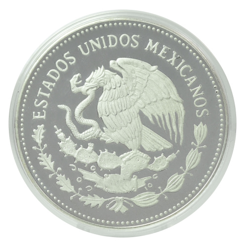 фото Мексика 100 песо 1985 Серебро Proof Чемпионат мира по футболу в Мексике в 1986 году - Узоры и мяч