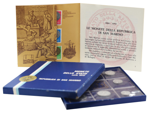 фото Сан-Марино набор из 8 монет 1972 UNC 1, 2, 5, 10, 20, 50, 100, 500 лир (серебро)