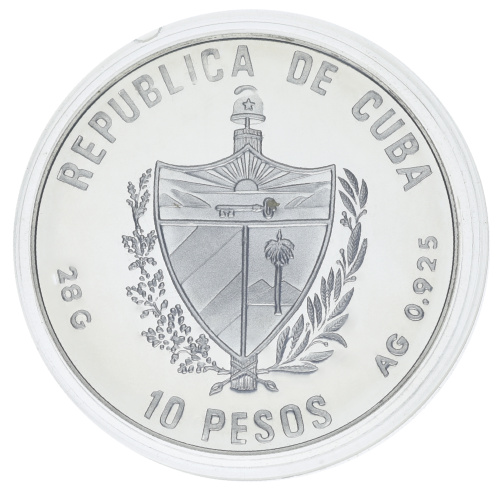 фото Куба 10 песо 1990 Серебро AU-UNC XXV летние Олимпийские игры в Барселоне 1992 года - Прыжок в высоту
