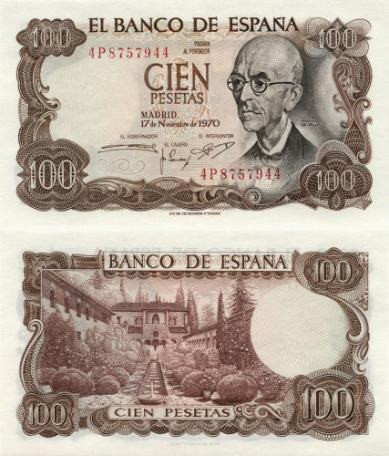 фото Испания 100 песет 1970 AU-UNC (P152)