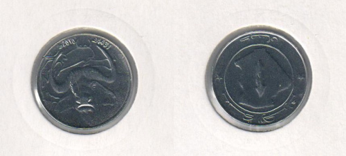 фото Алжир 1 динар 2010 «Буйвол» UNC (KM#129)
