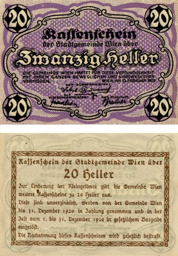 фото Австрия 20 геллеров 1920 UNC Вена (PR60)
