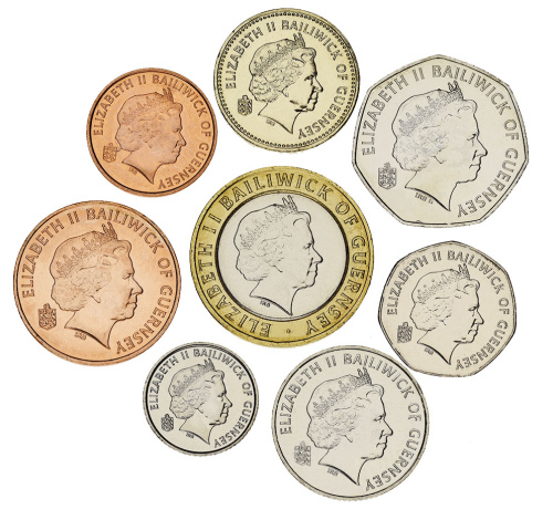 фото Гернси набор из 8 монет 1998-2012 UNC 1, 2, 5, 10, 20, 50 пенсов, 1, 2 фунта