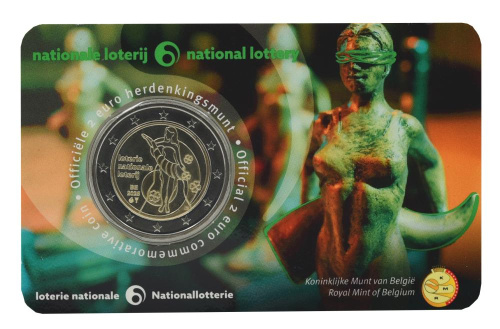 фото Бельгия 2 евро 2025 Биметалл UNC Национальная лотерея в сувенирной упаковке