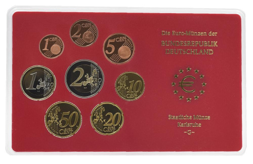 фото Германия набор из 8 монет евро 2004 UNC G 1, 2, 5, 10, 20, 50 евроцентов, 1, 2 евро в сувенирной упаковке