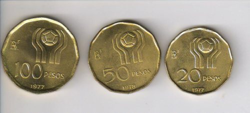 фото Аргентина набор из 3 монет 1977-1978 «Чемпионат мира по футболу» VF