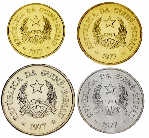 фото Гвинея-Бисау набор из 4 монет 1977 AU-UNC 50 сентаво, 1, 2,5, 5 песо