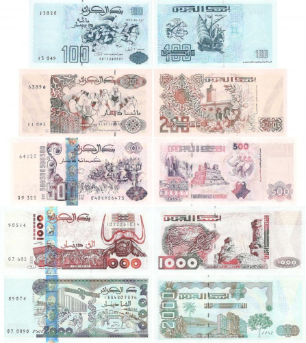 фото Алжир набор из 5 банкнот 1992-2011 UNC 100, 200, 500, 1000, 2000 динаров
