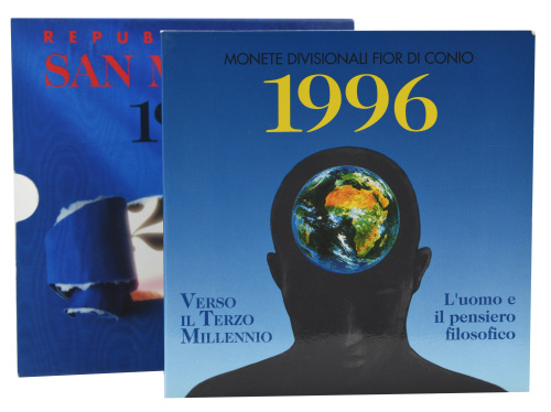 фото Сан-Марино набор из 10 монет 1996 UNC 1, 2, 5, 10, 20, 50, 100, 200, 500, 1000 лир (серебро)