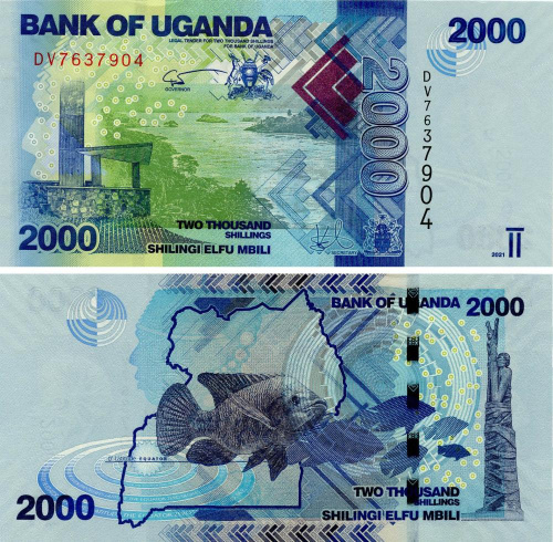 фото Уганда 2000 шиллингов 2021 UNC Рыба (P50)