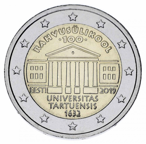 фото Эстония 2 евро 2019 Биметалл UNC Тартуский университет