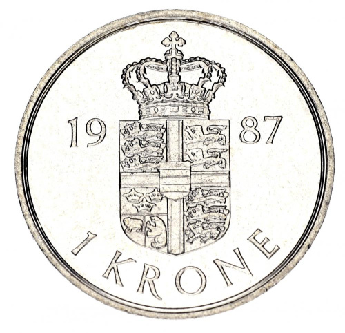 фото Дания 1 крона 1987 AU-UNC