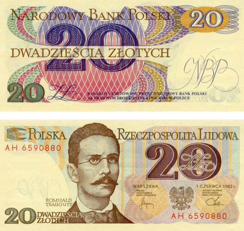 фото Польша 20 злотых 1982 UNC (P149)