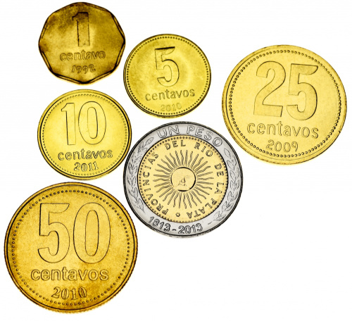фото Аргентина набор из 6 монет 1992-2013 AU-UNC 1, 5, 10, 25, 50 сентаво, 1 песо