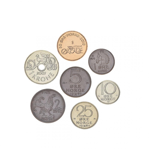 фото Норвегия набор из 7 монет 1970-2011 UNC 1, 2, 5, 10, 25, 50 эре, 1 крона