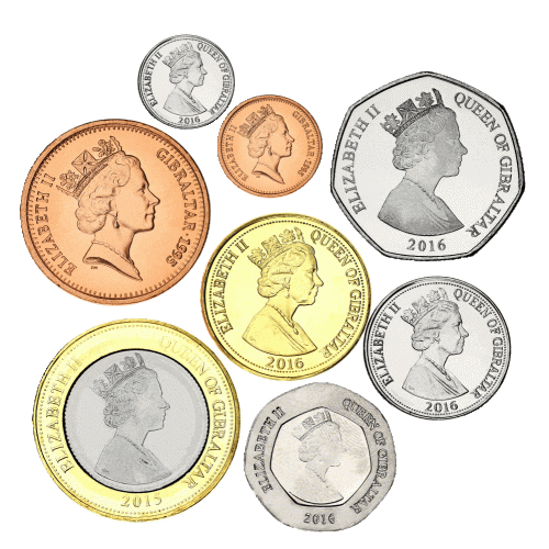 фото Гибралтар набор из 8 монет 1988-2016 UNC 1, 2, 5, 10, 20, 50 пенсов, 1, 2 фунта