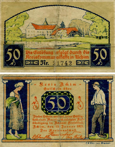 фото Германия Нотгельд  50 пфеннигов 1921  F-VF  Ахим