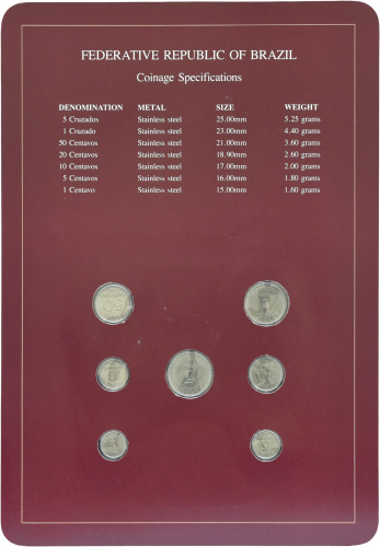 фото Бразилия Набор монет 1986 UNC 1, 5, 10, 20, 50 сентаво, 1, 5 крузадо и 1 марка в сувенирной упаковке