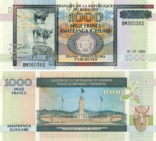 фото Бурунди 1000 франков 2000 AU-UNC (P39c)
