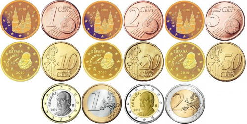 фото Испания набор из 8 монет евро 2002 UNC 1, 2, 5, 10, 20, 50 евроцентов, 1, 2 евро
