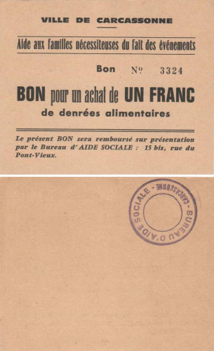 фото Франция 1 франк 1940-1945 UNC Каркасон