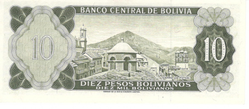 фото Боливия 10 боливиан 1962 UNC (P154)