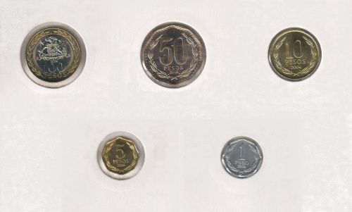 фото Чили набор из 5 монет 2006 UNC 1, 5, 10, 50 100 песо