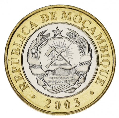 фото Мозамбик 10000 метикалов 2003 Биметалл UNC Носорог