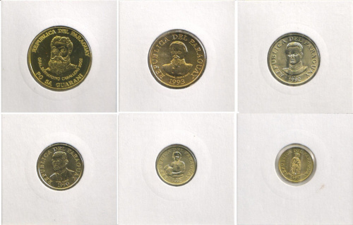 фото Парагвай набор из 6 монет 1990-2002 UNC 1, 5, 10, 50, 100, 500 гуарани