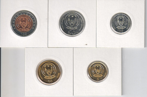 фото Руанда набор из 5 монет 2007-2011 UNC 5, 10, 20, 50, 100 франков