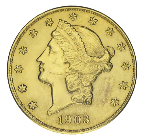 фото Золотая монета США 20 долларов 1903 Золото F-VF Свобода (Coronet head) (Au 900, 33,44 грамм)