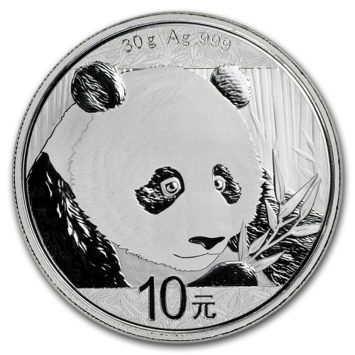 фото Китай 10 юань 2018 Серебро UNC Панда (Ag 999, унция, 31.1 грамм)