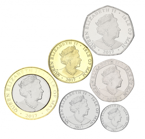 фото Остров Мэн набор из 6 монет 2017 UNC 5, 10, 20, 50, пенсов, 1, 2 фунта