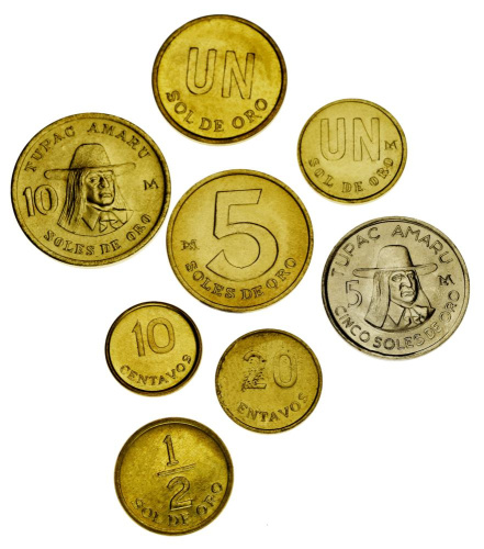 фото Перу набор из 8 монет 1975-1981 F-VF 10, 20 сентаво, 0,5, 1, 1, 5, 5, 10 солей