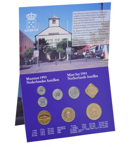 фото Нидерландские Антилы набор из 8 монет 1993 UNC 1, 5, 10, 25, 50 центов, 1, 2,5 гульдена плюс жетон